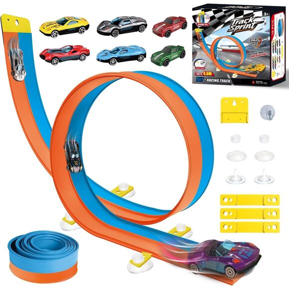 Unbranded Other - Flexible Race Car Track, 15Ft Starter Set for 1/64th Diecast Cars, Suction Cups